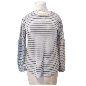 JUICY COUTURE Gray Stripe Knit Top Crew Neck, Ballon Sleeves Size XS Loungewear